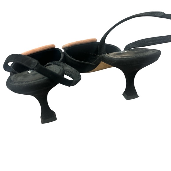 Manolo Blahnik Maysli Buckle Slingback in Suede Kitten Heel Black Size 37 - Picture 6 of 7